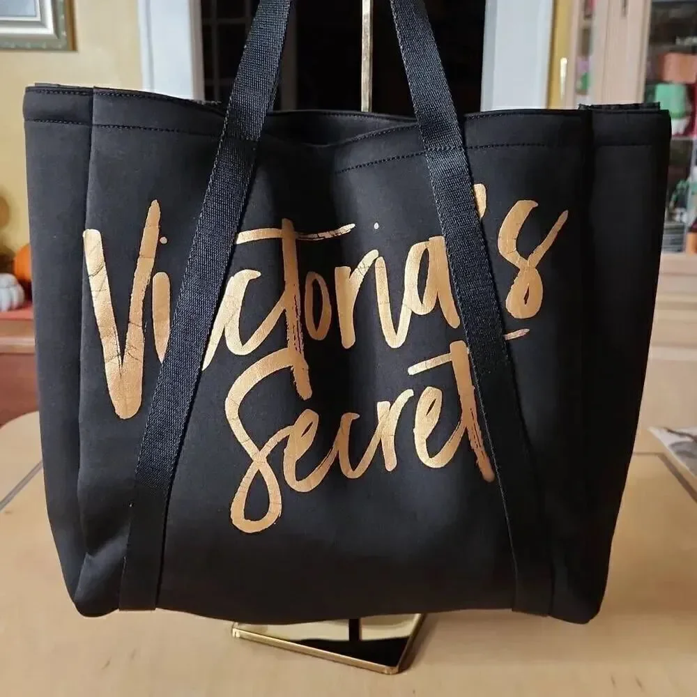 Victoria's Secret black and gold insulated neoprene tote